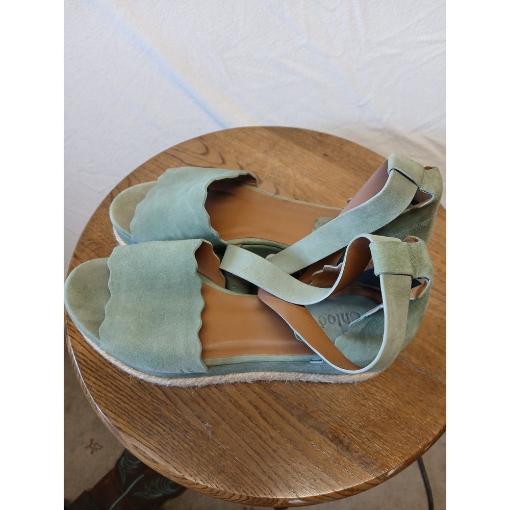 Chloe Sage Green Suede Espadrille Platform Wedges - Picture 6 of 9